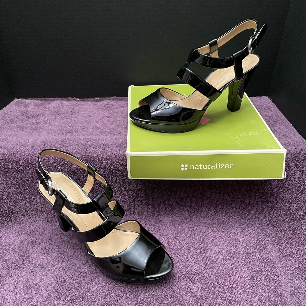 Naturalizer Black Kirby Patent Platform Strappy High Heel